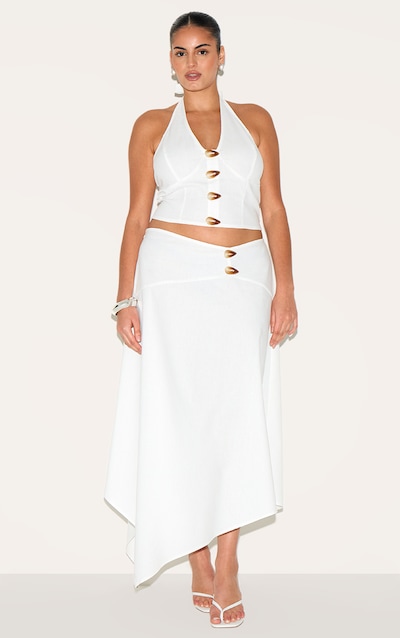 Plus White Woven Seam Detail Maxi Skirt