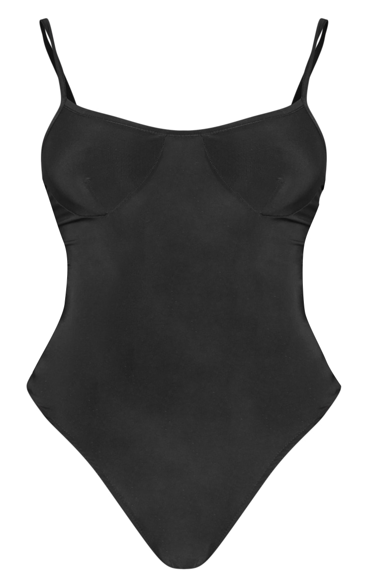 Black Slinky Cami Bodysuit Tops PrettyLittleThing AUS