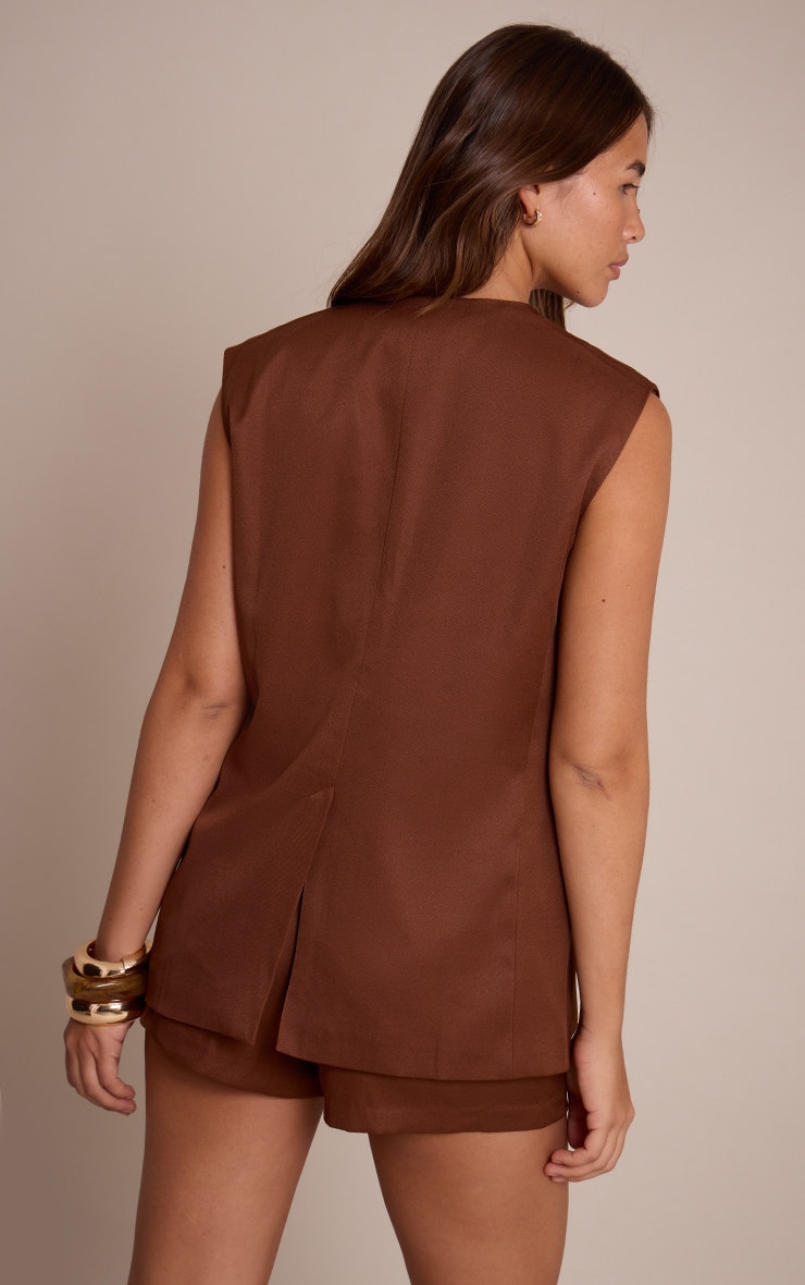 Chocolate Brown Premium Tailored Woven Longline Vest image 2