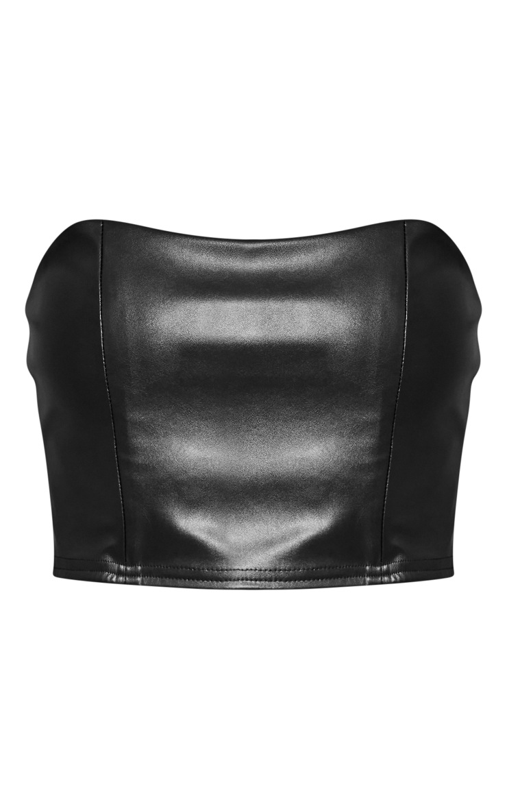  Black Pu Corset Bandeau Crop Top image 5