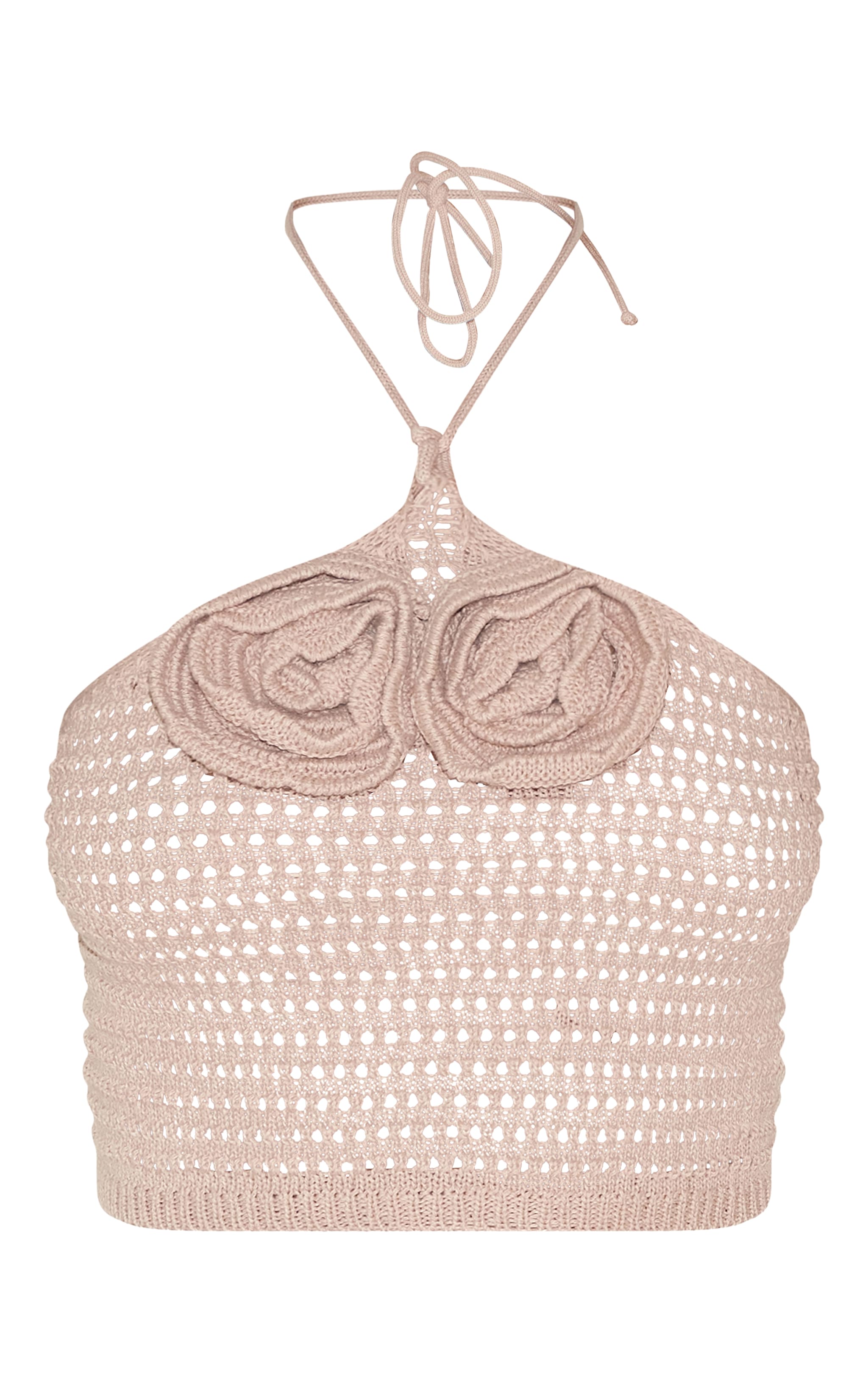 Top taupe à col noué et appliqué fleurs image 5