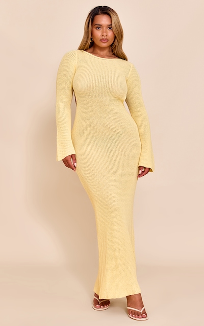 Shape Butter Cream Knitted Boat Neck Open Back Maxi Dress