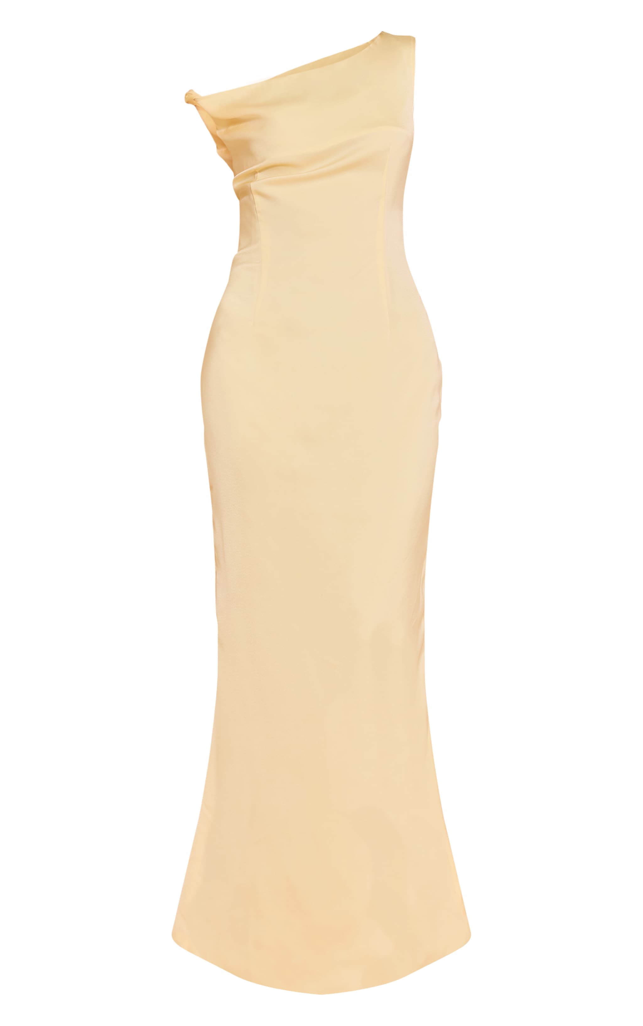 Lemon Satin Asymmetric Bardot Twist Maxi Dress image 5
