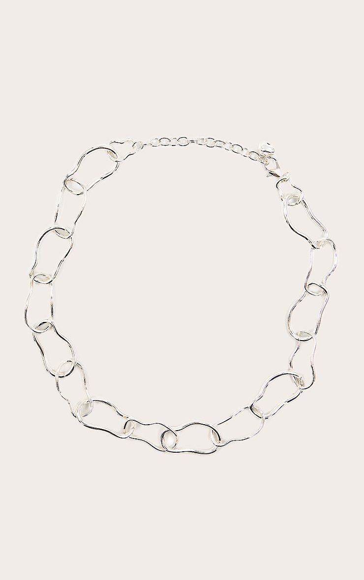 Silver Abstract Molten Link Chain Necklace image 2