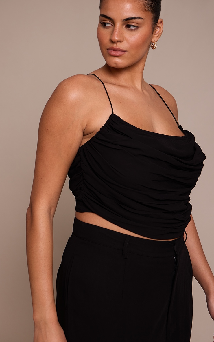 Plus Black Chiffon Ruched Side Strappy Top image 4