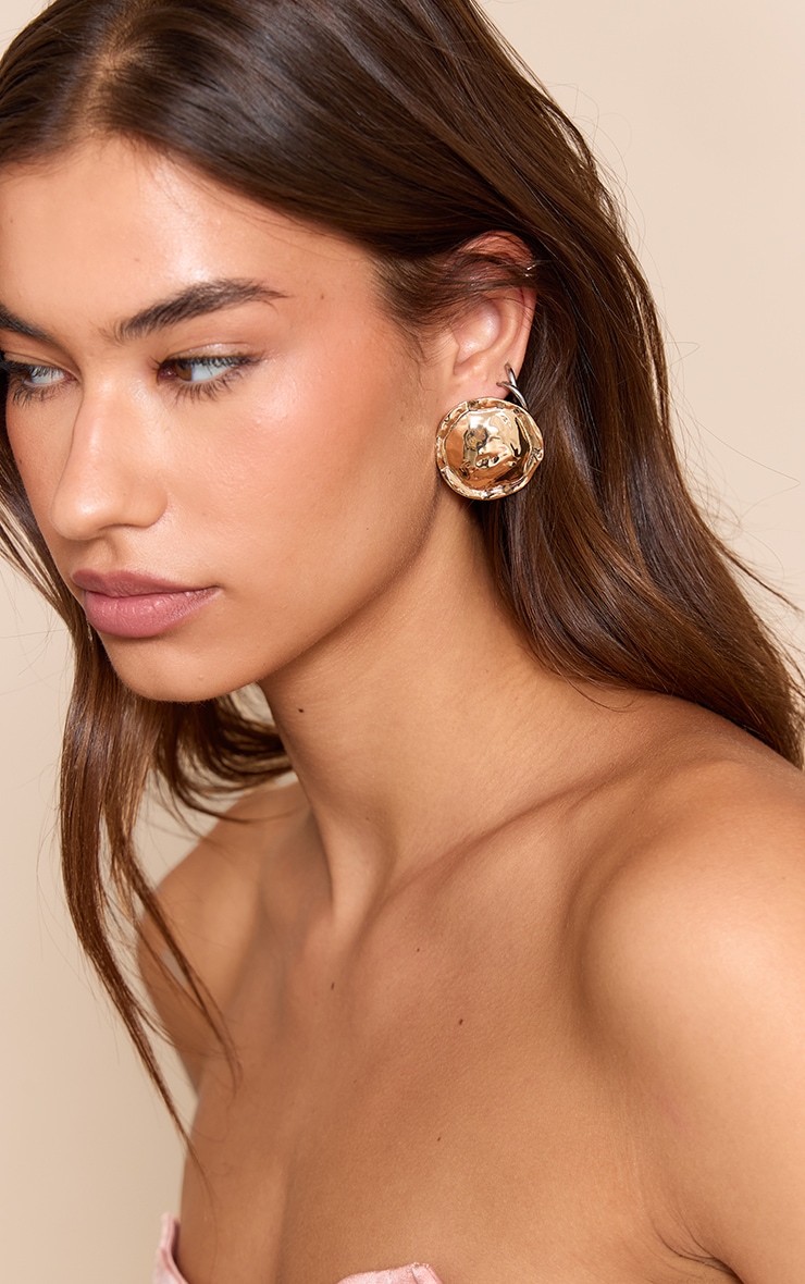 Gold Hammered Circular Earrings image 1