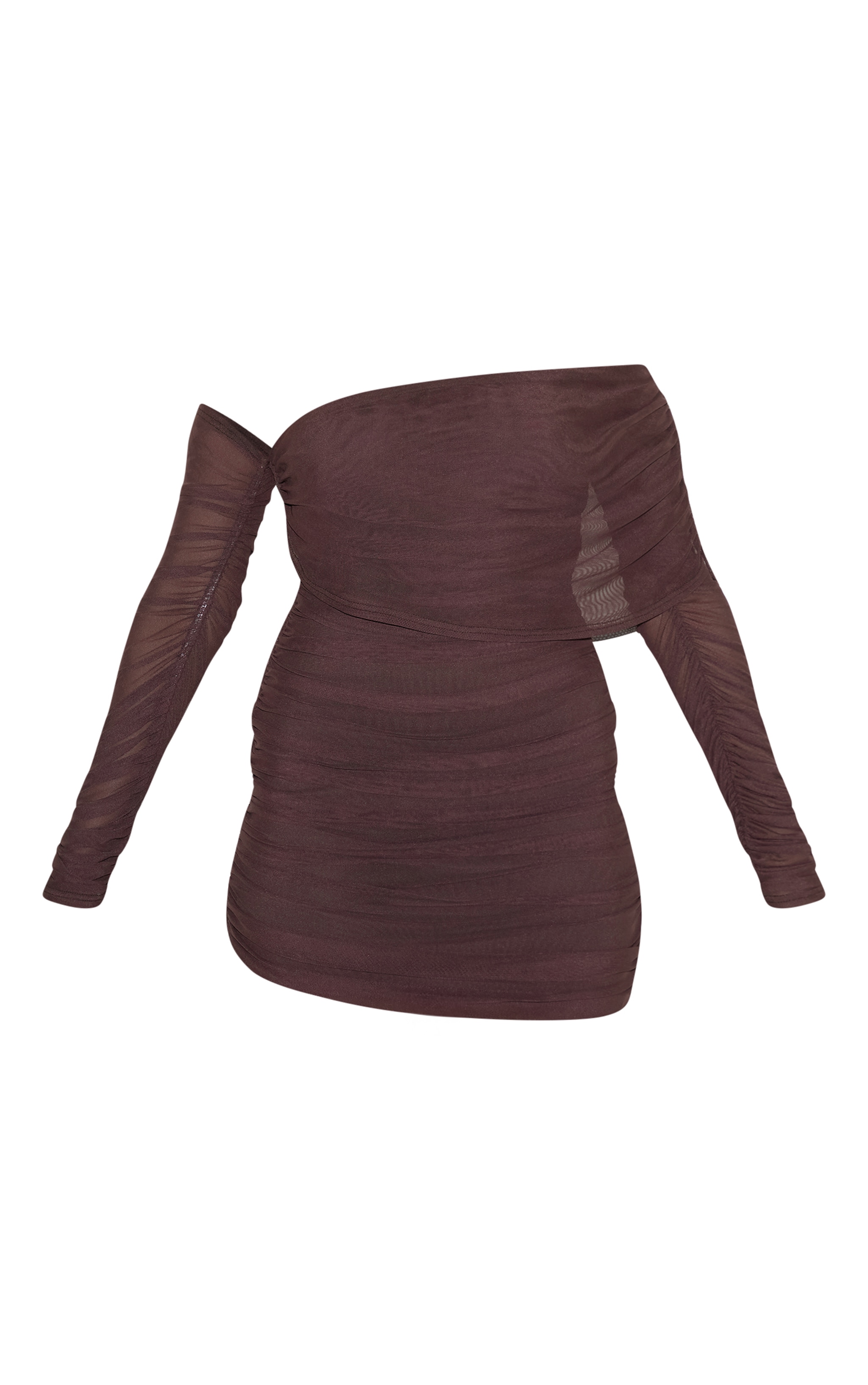Chocolate Layered Mesh Asymmetric Long Sleeve Mini Dress image 5