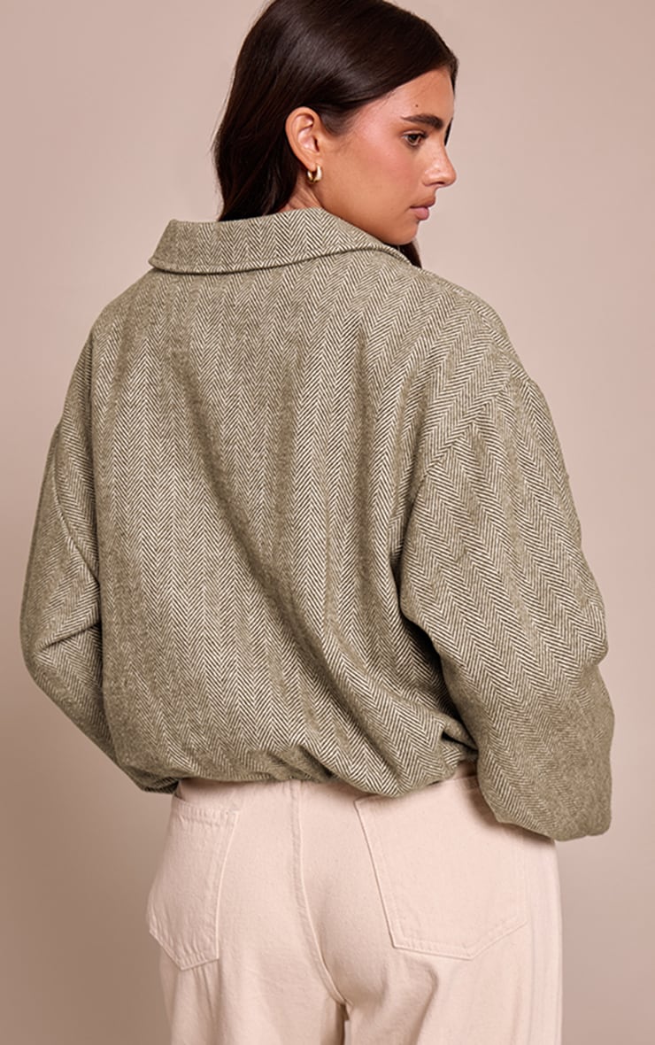 Olive Herringbone Bomber Jacket image 2
