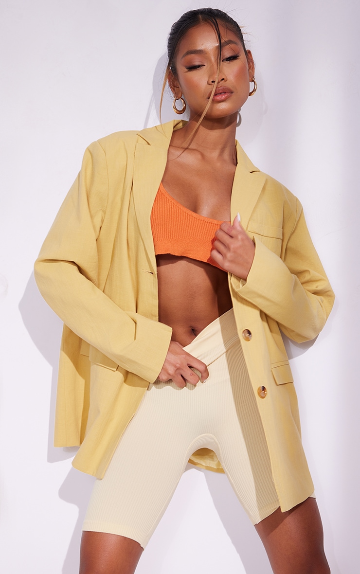 Yellow Linen Look Pocket Front Single Breasted Boxy Blazer image 1