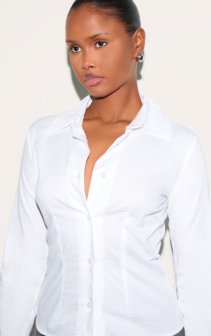 White Fitted Long Sleeve Shirt image 4