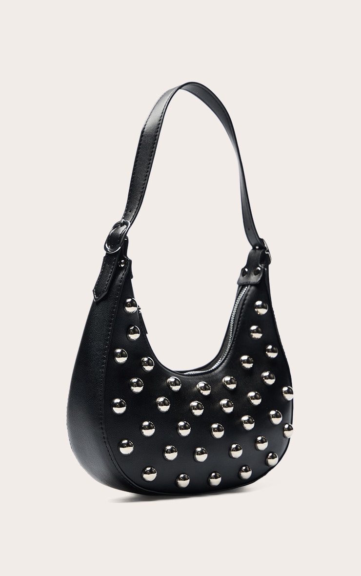 Sac à main incurvé en PU noir à clous en dômes image 3