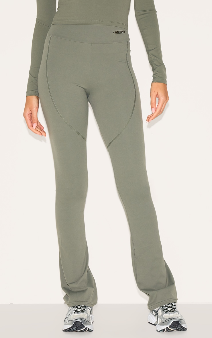Olive Sport Metal Badge Sculpt High Waist Flare Pants image 2
