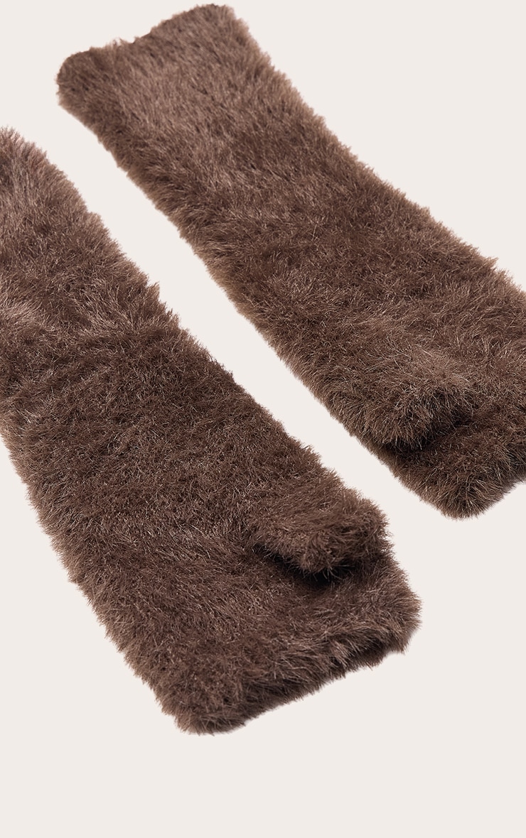 Chocolate Eyelash Knit Fingerless Gloves image 3