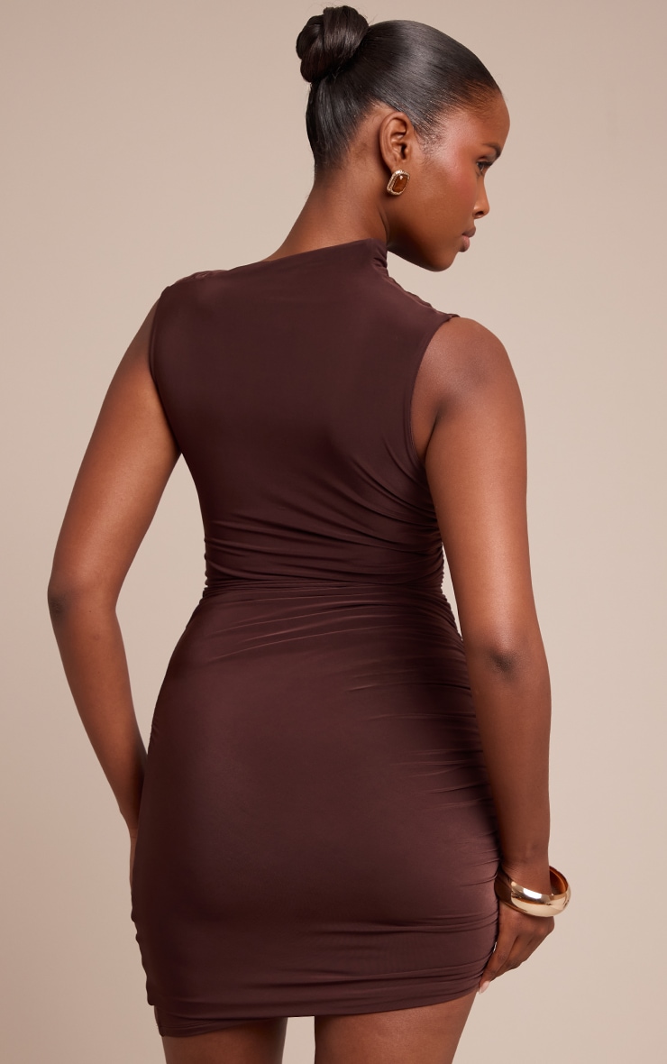 Chocolate Double Layer Slinky Ruched Bodycon Dress image 2