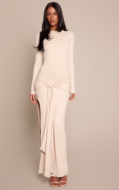 Tall Cream Soft Touch Boat Neck Wrap Detail Maxi Dress