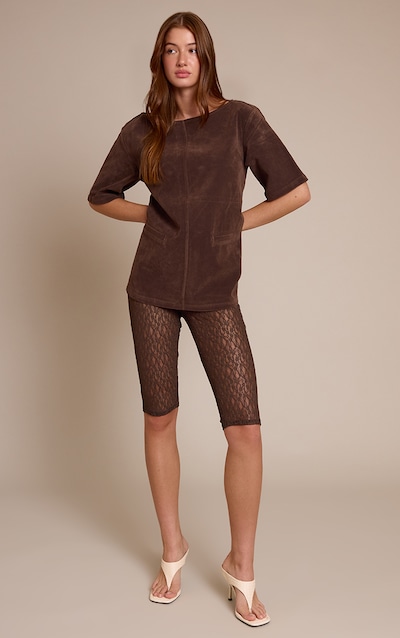 Pantalon capri en dentelle texturée chocolat