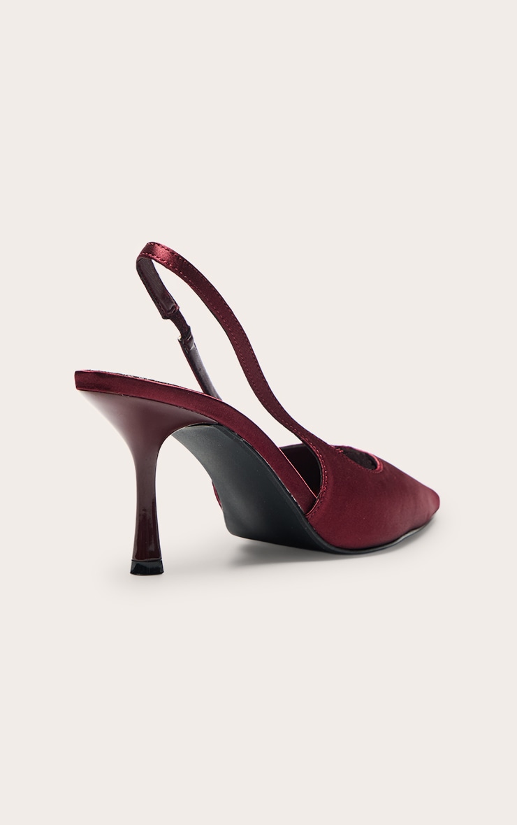 Burgundy Satin Point Toe Heeled Sling Back image 4