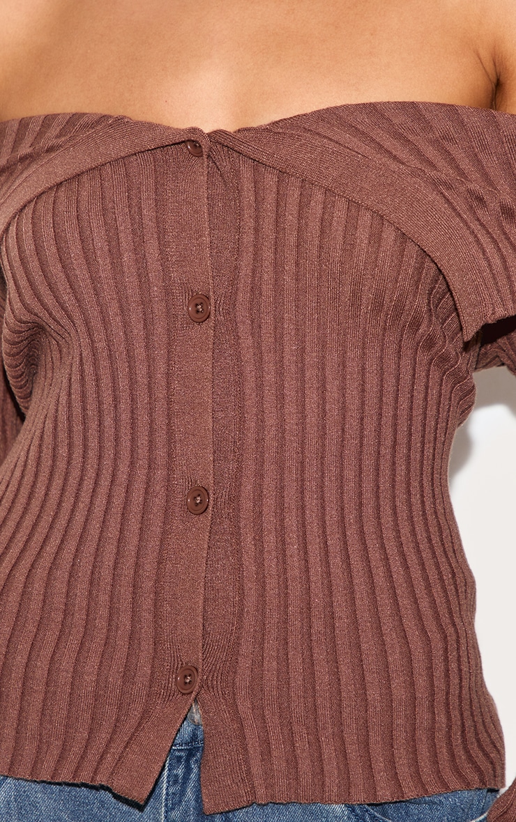 Ash Brown Rib Knit Fold Over Button Up Top image 4