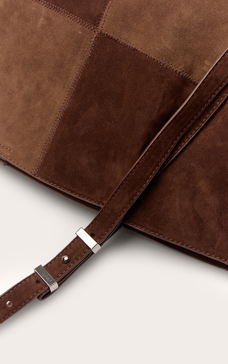 Chocolate Faux Suede Patchwork Adjustable Strap Tote Bag image 5