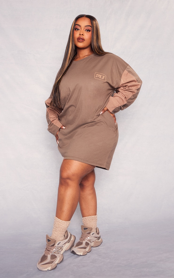 PLT Plus Chocolate Contrast T Shirt Dress Plus Size PLT