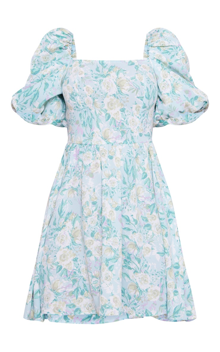 Green Floral Puff Sleeve Shift Dress | PrettyLittleThing AUS