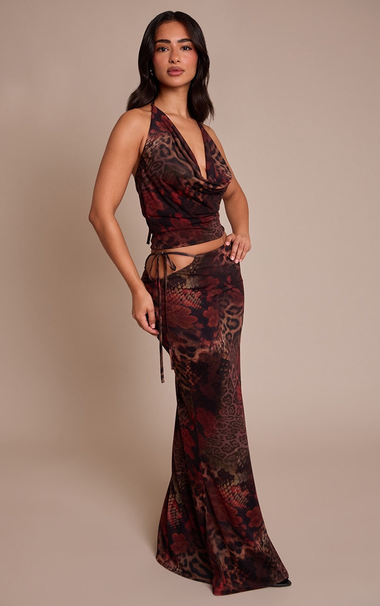 Petite Orange Printed Halterneck Cowl Top image 3