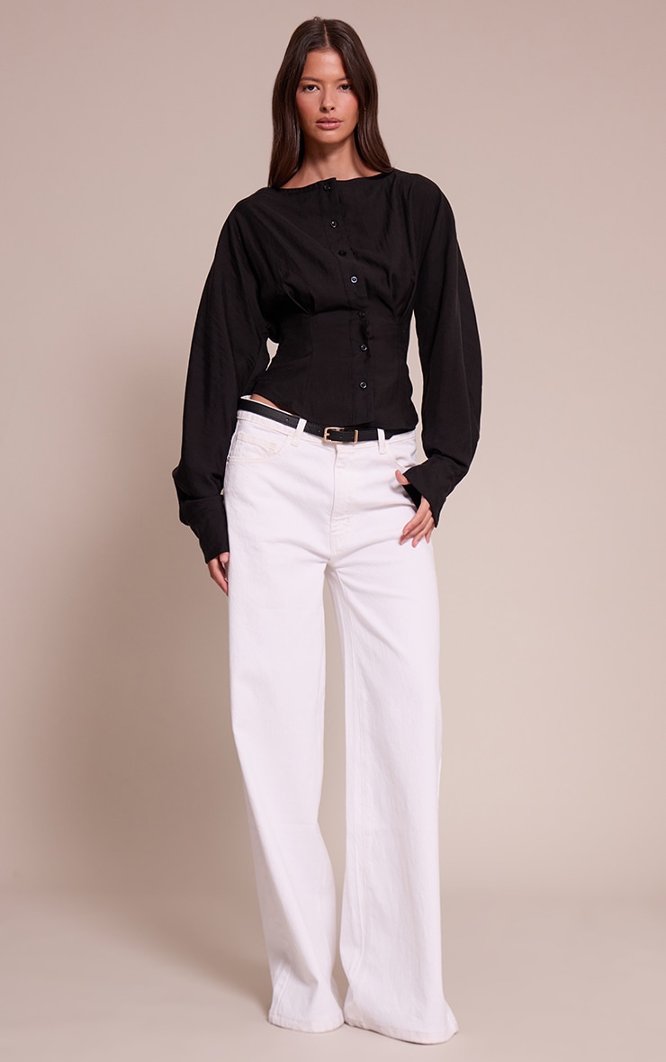 Black Collarless Detail Long Sleeve Shirt image 3