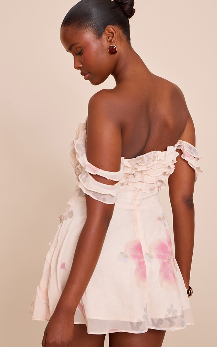  Multi Print Bardot Frill Details Shift Dress image 2