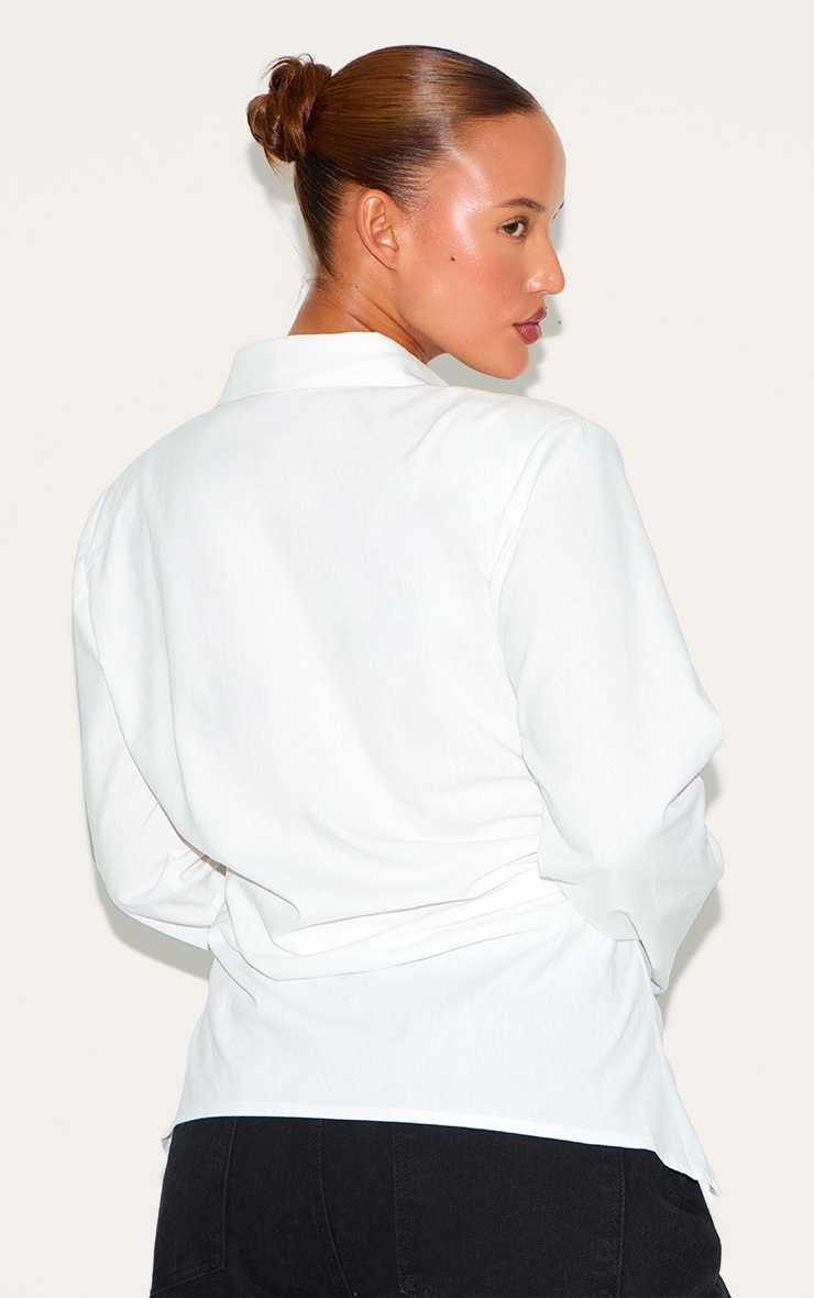 Plus White Linen Shoulder Padded Fitted Shirt image 2