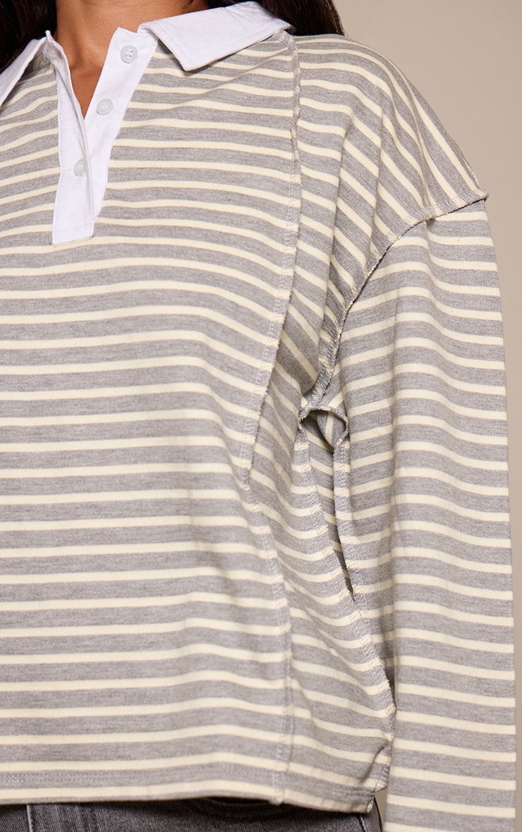 Petite Butter Yellow Stripe Seam Detail Rugby Top image 4