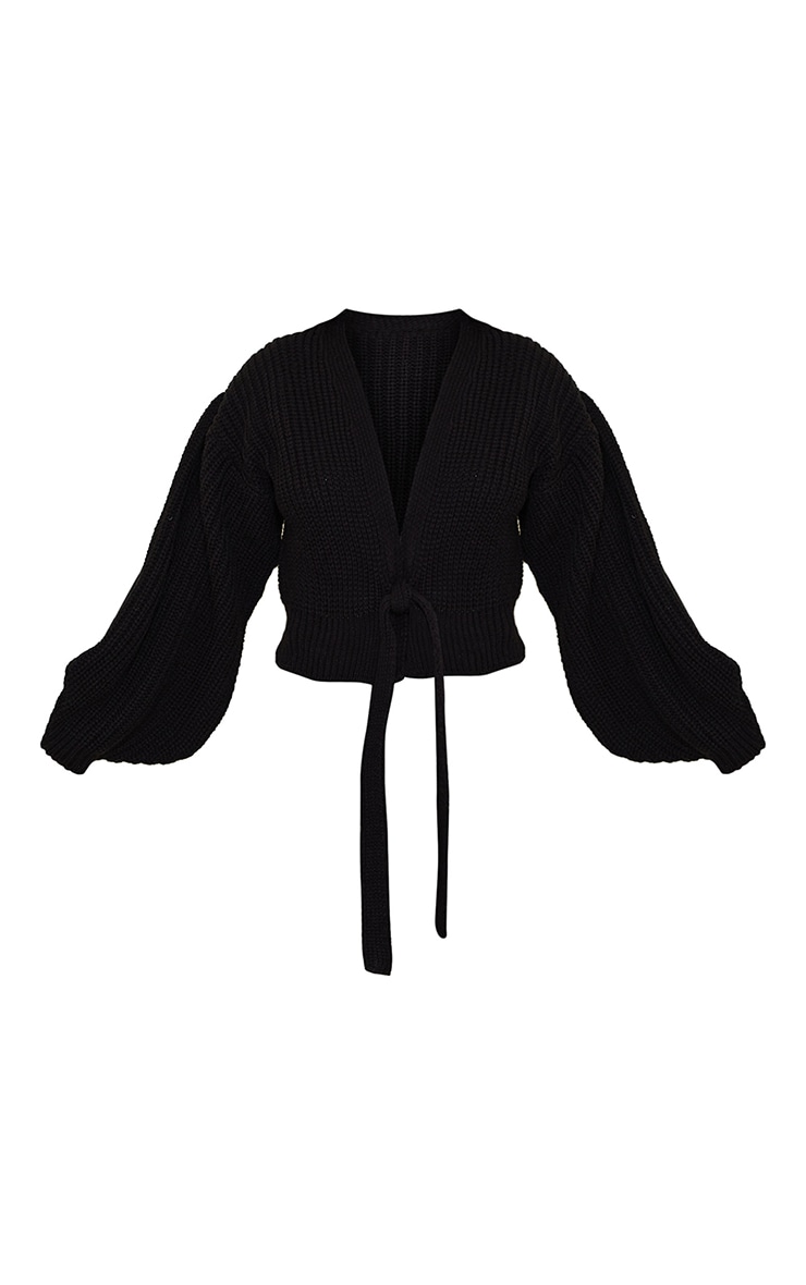 Cardigan noir en maille épaisse à taille nouée image 5