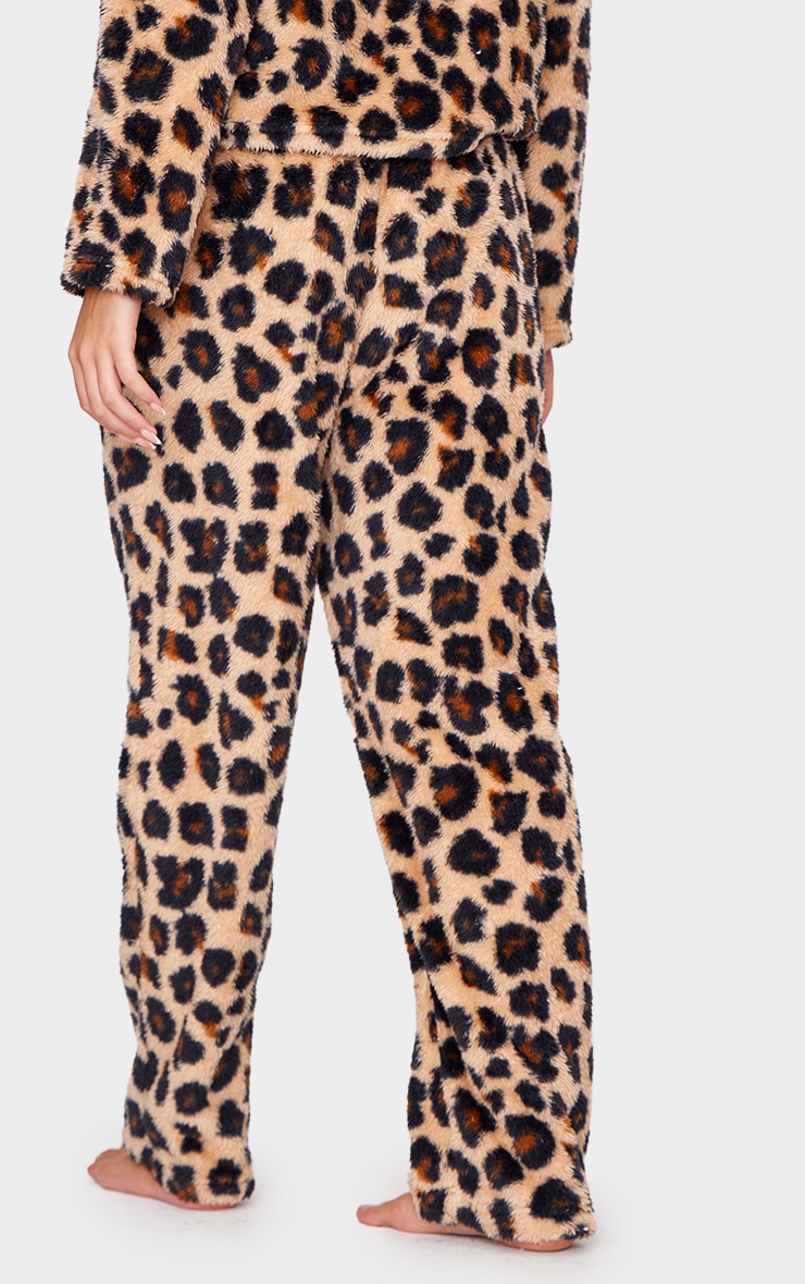 Brown Leopard Print Fleece Pj Trousers image 3