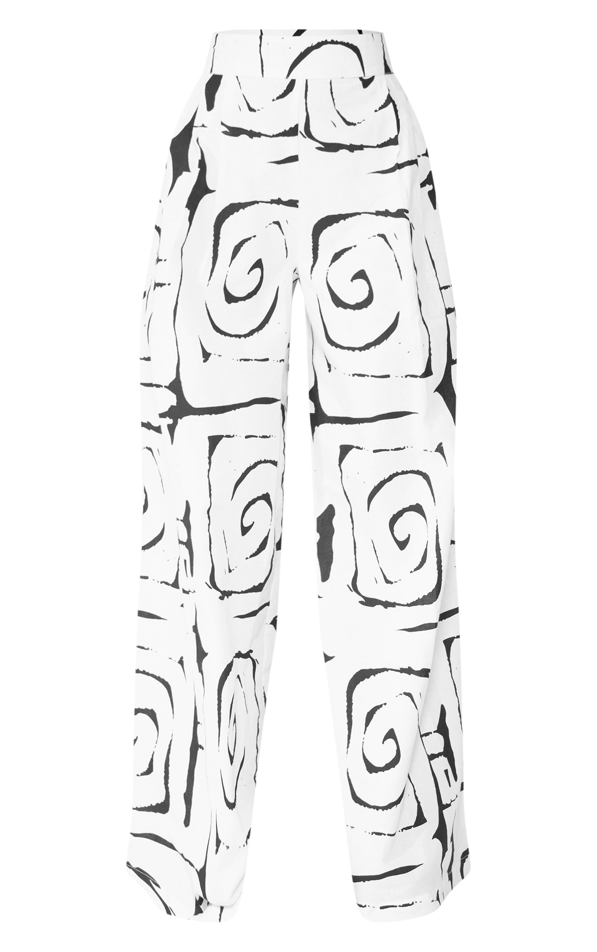 Monochrome Swirl Print Wide Leg Linen Look Trousers image 5