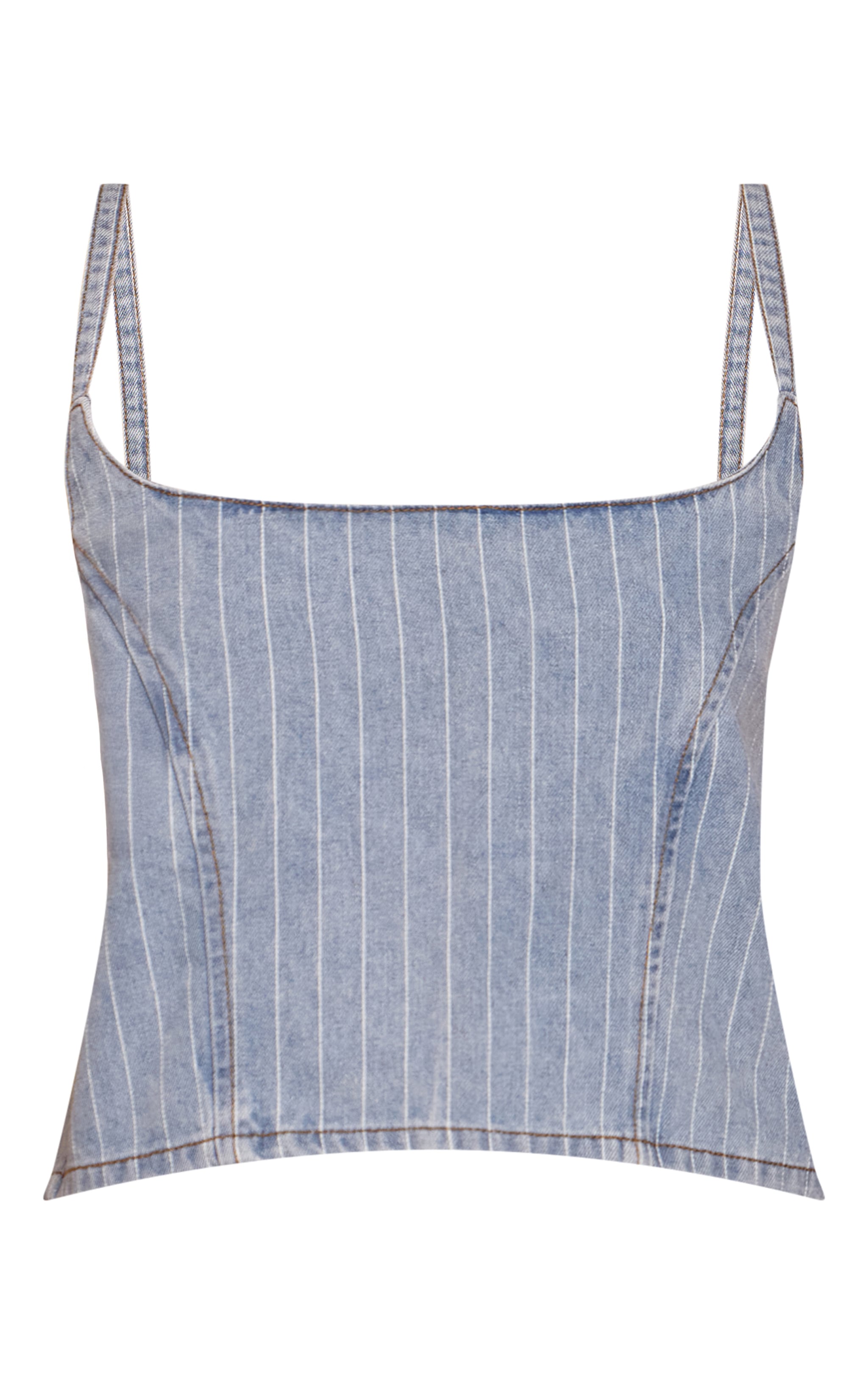 Light Blue Pinstripe Crop Denim Top image 5