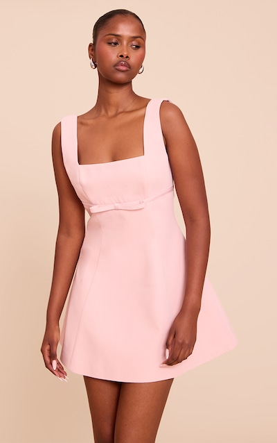 Premium Blush Woven Belt Detail Shift Dress