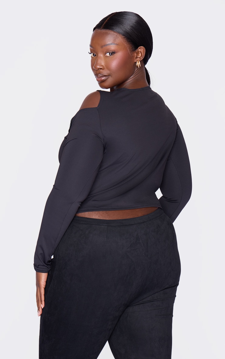 Plus Black Contour Long Sleeve Knot Detail Top image 2