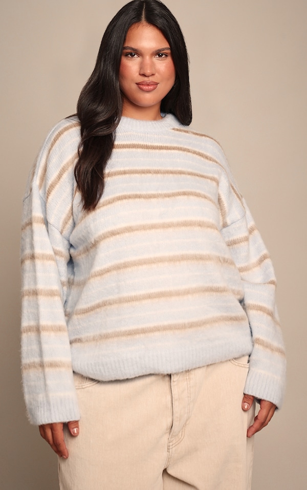 Plus Brown Striped Brushed Knit Jumper