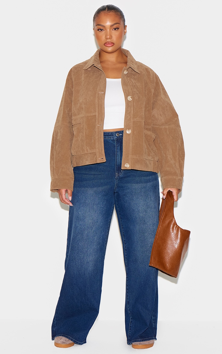 Plus Beige Oversized Faux Suede Jacket image 3