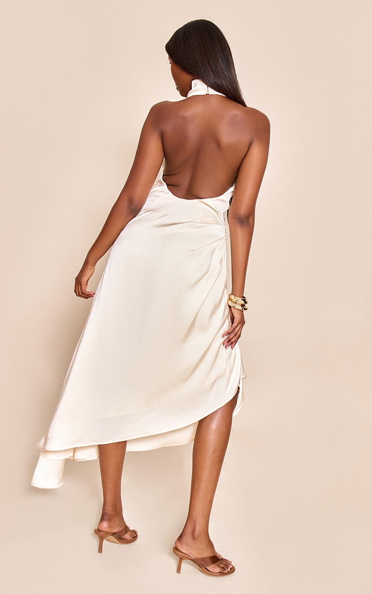 Cream Satin Cowl Neck Asymmetric Shift Dress image 2