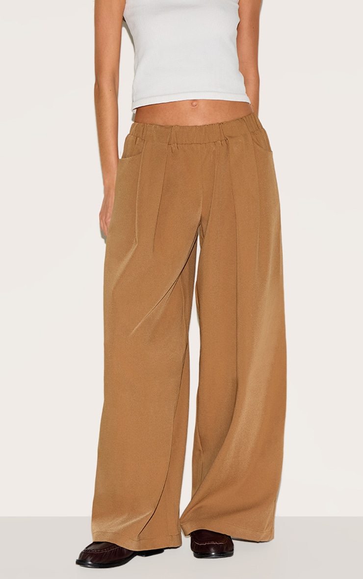 Taupe Stretch Waistband Detail Tailored Pants image 1