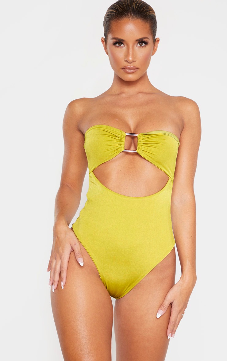 Olive Square Tortoise Ring Strapless Swimsuit