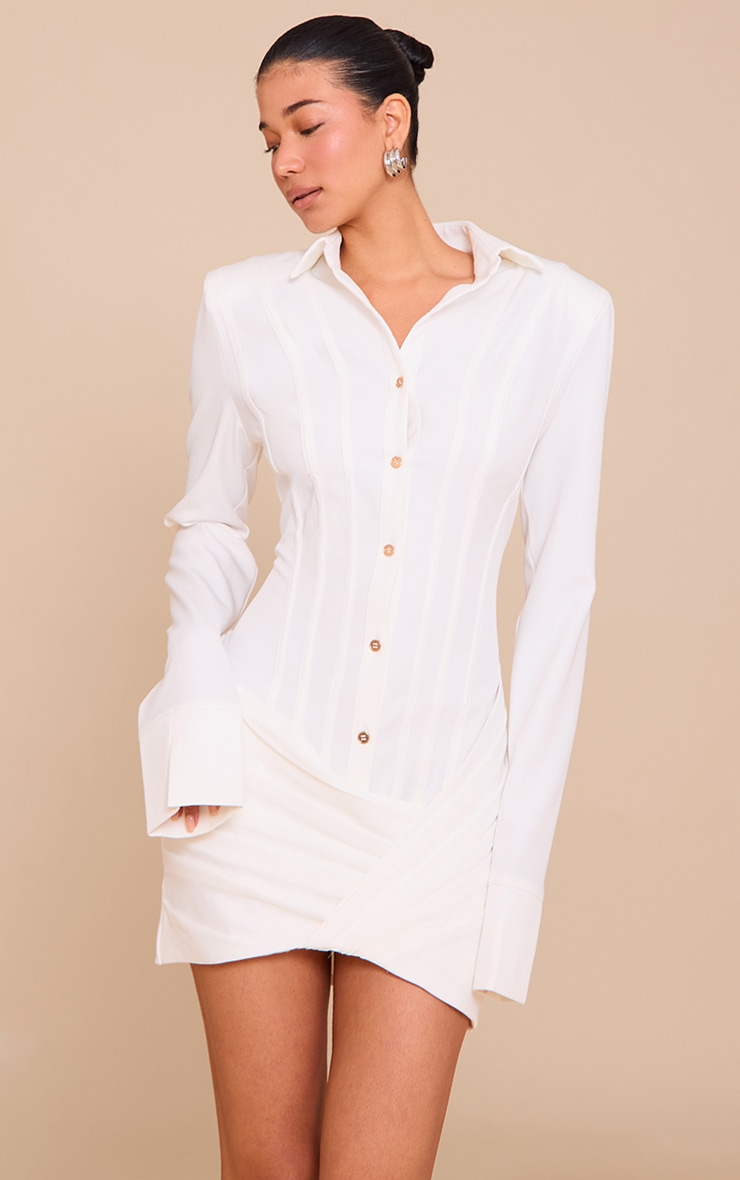 Robe chemise tissée structurée blanche à détail torsadé image 1