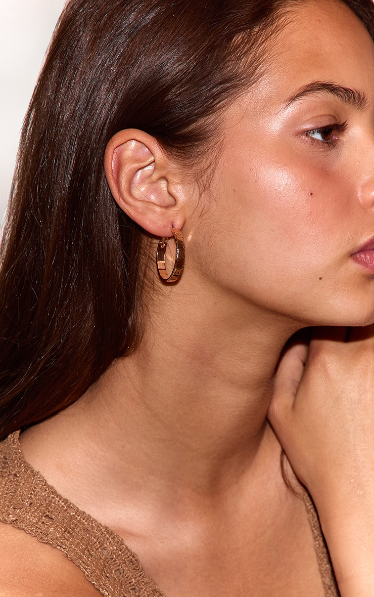Gold Hammered Medium Hoop Earrings image 1