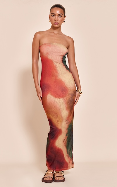 Robe bustier longue texturée rouille imprimé abstrait