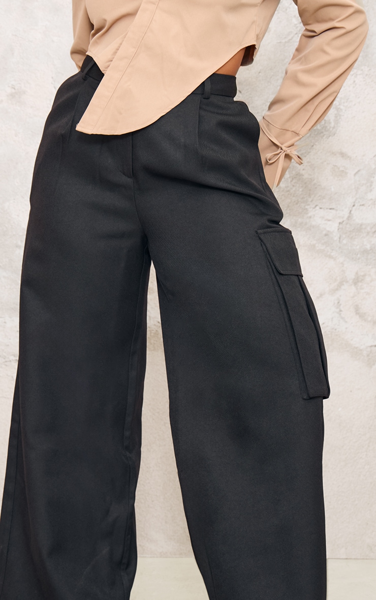  Plus Black Premium Pocket Detail Cargo Tailored Pants image 4