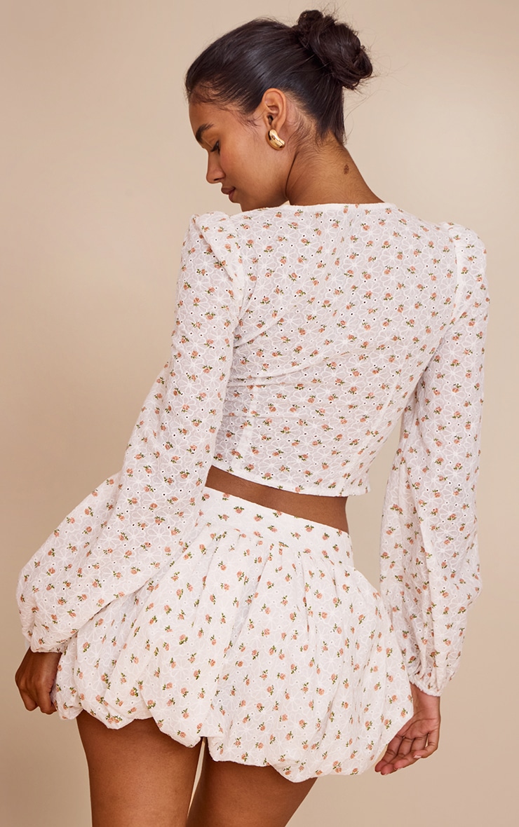 White Rose Ditsy Print Long Sleeve Corset Top image 2