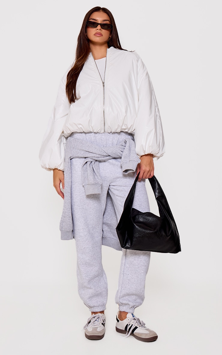 White Oversized Bomber Puffer Jacket image 3