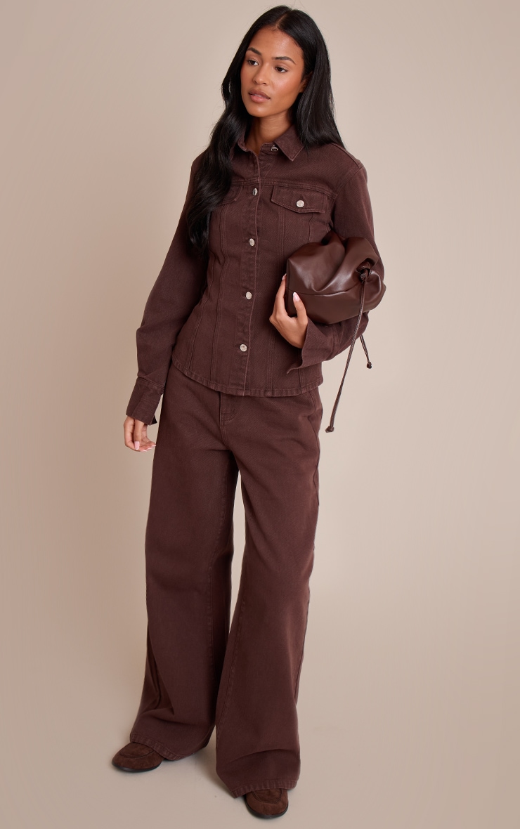 Tall Chocolate Long Sleeve Fitted Denim Shirt image 3