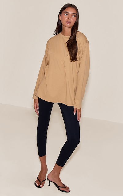 Stone Cotton Basic Oversized Long Sleeve T-shirt