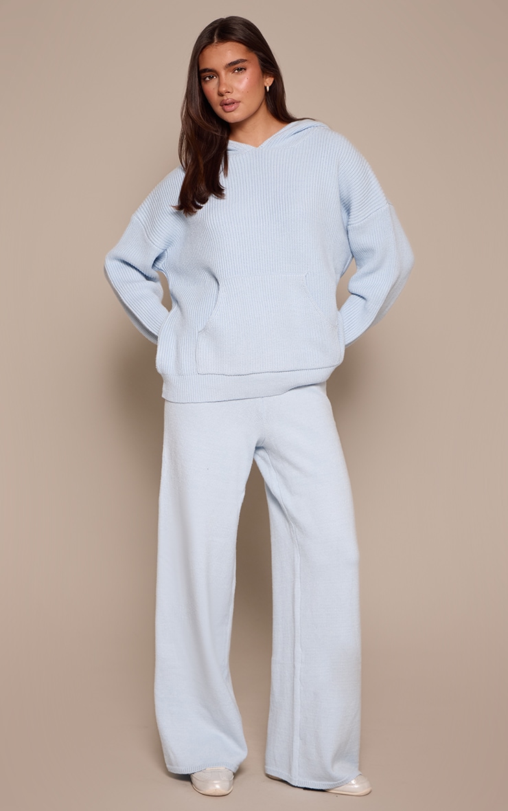 Baby Blue Knitted Slouchy Wide Leg Trousers  image 1